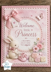Welcome Little Princess – Pink Bunny & Baby Shoes Newborn Announcement Topper