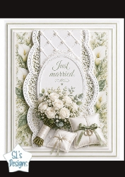 Elegant White Roses Just Married Card Topper