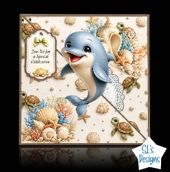 Cute Dolphin & Sea Turtles 3D Decoupage Card Kit | Ocean Celebration Card Topper | Nautical Shells & Coral Greeting Card