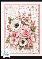 Pink Rose & Anemone Floral Butterfly Card Topper