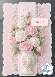 Elegant Pink & White Floral Vase With Love Card Front