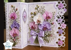 Elegant Orchid Bouquet Tri‑Fold Lace Card Topper
