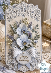 Elegant Blue Orchid Floral Happy Birthday Lace Card Topper