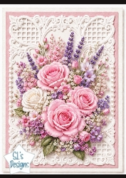 Pink & White Roses with Lavender 3D Floral Topper