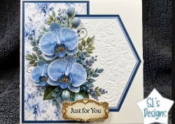Blue Orchids & Embossed Lace Just for You Topper