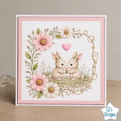 Cute Rabbit Couple with Flower Gift Pastel Floral Card Front