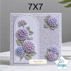 Elegant 7x7 Hydrangea Birthday Card Front – Soft Lilac & Blue Flowers