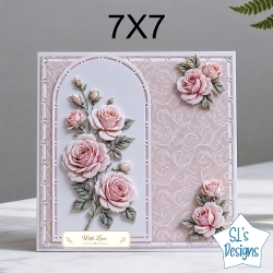 Elegant 7x7 Pink Rose Card Front – With Love Floral Design
