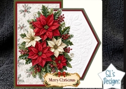 Traditional Poinsettia Christmas Card Topper with Holly Accents