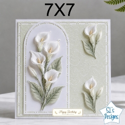 Elegant 7x7 White Calla Lily Birthday Card Front – Floral Arch Design