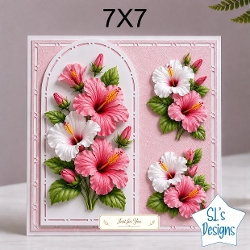 Elegant 7x7 Pink & White Hibiscus Card Front – Just for You Design