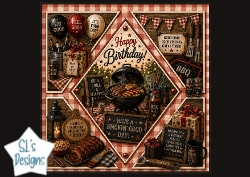 cup1448875_135813 - BBQ Birthday Card Topper with Grill and Rustic Picnic Style