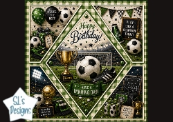 Soccer Birthday Card Topper with Champion Trophy and Team Spirit Elements