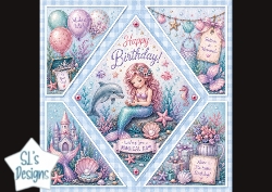 Magical Mermaid Birthday Card Topper with Cute Underwater Elements