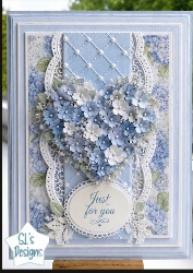 Blue & White Floral Heart Topper – Elegant Embossed Card Front