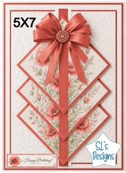 Elegant 5x7 Coral Floral Diamond Panel Card Front – Happy Birthday