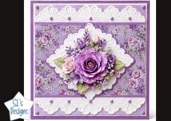 Purple Rose & Lace Floral Card Topper