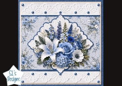Blue & White Roses Lace Floral Card Topper