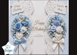 Blue & White Floral Lace Birthday Card Topper