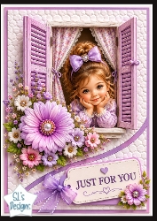 Lavender Window & Cute Girl Just For You Card Topper
