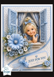Blue Window & Cute Girl Just For You Card Topper