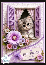 Lavender Window Kitten Just For You Card Topper