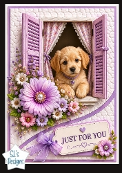 Lavender Window Puppy Just For You Card Topper