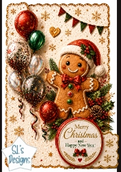 Gingerbread Santa with Festive Balloons Merry Christmas & Happy New Year Topper