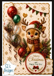 Cute Reindeer with Festive Balloons Merry Christmas & Happy New Year Topper