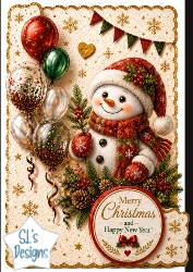 Snowman with Festive Balloons Merry Christmas & Happy New Year Topper