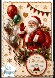 Santa Claus with Festive Balloons Merry Christmas & Happy New Year Topper