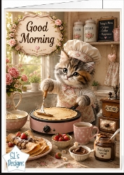 Shabby Chic Kitten Chef Making Crêpes Good Morning Topper