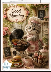 Garden BBQ Kitten Chef Good Morning Topper