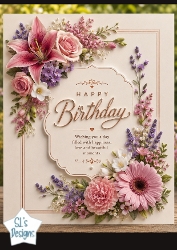 Elegant Pink Floral Birthday Topper with Gold Accents