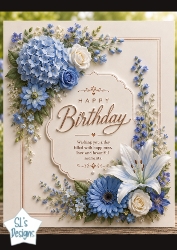 Elegant Blue & White Floral Birthday Topper with Gold Details