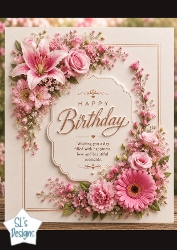 Elegant Pink Floral Birthday Topper with Gold Accents
