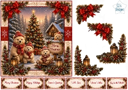 Whimsical Christmas Bears – Festive Tree & Cozy Winter Cabin Scene