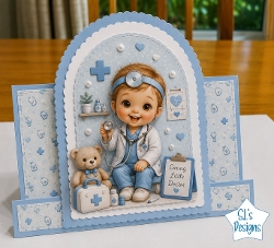 Cute Caring Little Doctor Card Topper with Medical Theme