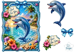Tropical Dolphin Sunset Card Topper
