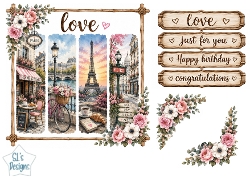 Romantic Paris Floral Panel Card Topper