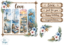 Nautical Watercolor Beach & Ocean Panel Card Topper
