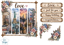 Romantic New York City Floral Panel Card Topper