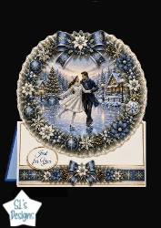 Blue & White Ice Skating Winter Wreath Card Topper