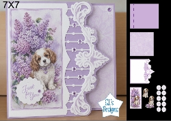 Lilac Floral Dog 7x7 Card Kit with Cute Puppy and Just For You Tag