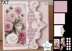 Pink Dahlia Kitten 7x7 Card Kit with Just For You Sentiment