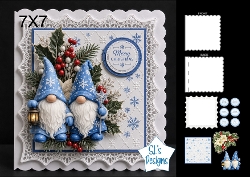 Cute 7x7 Merry Christmas Gnome Card Topper with Winter Foliage