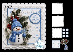 Cute 7x7 Merry Christmas Snowman Card Topper with Winter Foliage