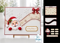 Cute Merry Christmas Santa Card Topper with Wavy Borders & Holiday Labels