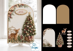 Festive Christmas Deer & Tree Arch Topper with Floral Accents and Holiday Labels