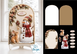 Cute Christmas Snowman & Bunny Arch Topper with Florals & Holiday Labels